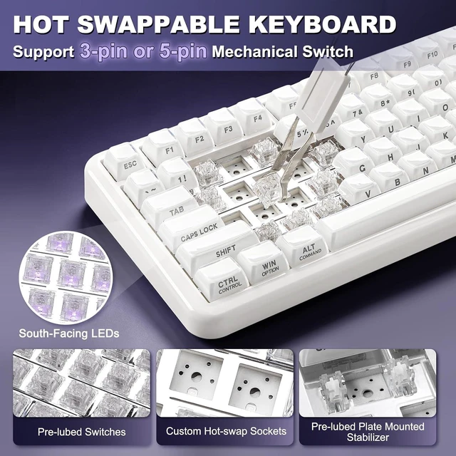 Alt view image 5 of 7 - X98 96% Wireless Hot Swap Keyboard with Knob(Milky White,Crystal)