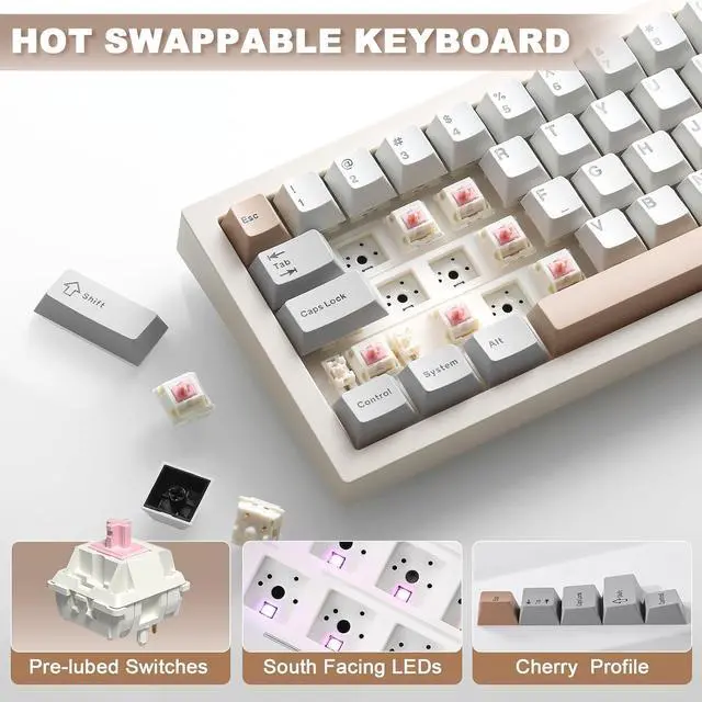 Alt view image 7 of 7 - YUNZII IF68 Wireless Mechanical Keyboard (Beige,Candy Switch)