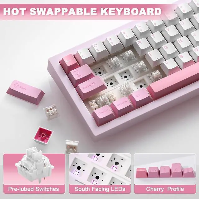 Alt view image 7 of 7 - YUNZII IF68 Wireless Mechanical Keyboard (Pink,Milk V2 Switch)