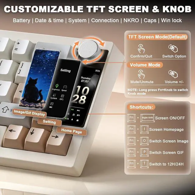 Alt view image 3 of 7 - YUNZII IF68 Wireless Mechanical Keyboard (Beige,Candy Switch)