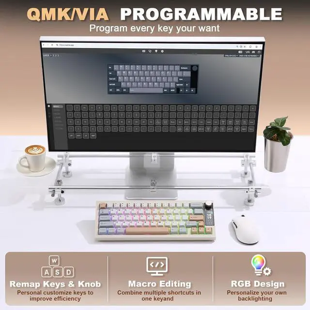 Alt view image 4 of 7 - YUNZII IF68 Wireless Mechanical Keyboard (Beige,Candy Switch)