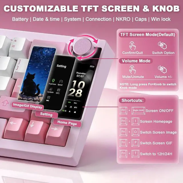 Alt view image 3 of 7 - YUNZII IF68 Wireless Mechanical Keyboard (Pink,Milk V2 Switch)