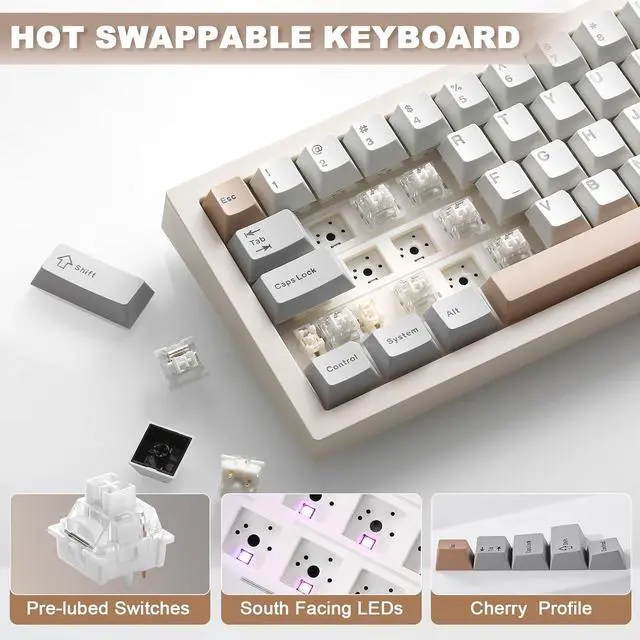 Alt view image 7 of 7 - YUNZII IF68 Wireless Mechanical Keyboard (Beige,Milk V2 Switch)