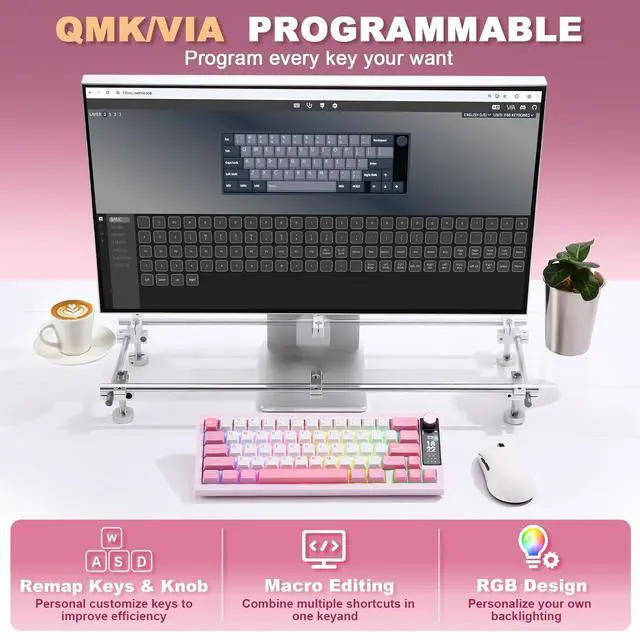 Alt view image 4 of 7 - YUNZII IF68 Wireless Mechanical Keyboard (Pink,Milk V2 Switch)