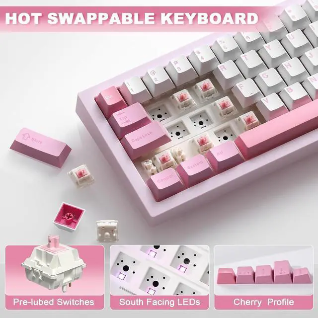 Alt view image 7 of 7 - YUNZII IF68 Wireless Mechanical Keyboard (Pink,Candy Switch)