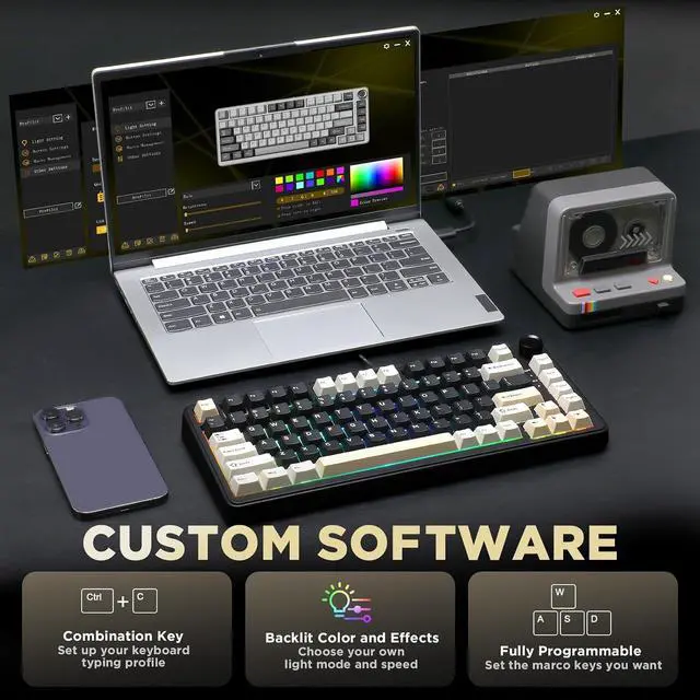 Alt view image 4 of 7 - YUNZII B75 75% Hot Swap RGB Mechanical Keyboard(Black,Milk V2 Linear)