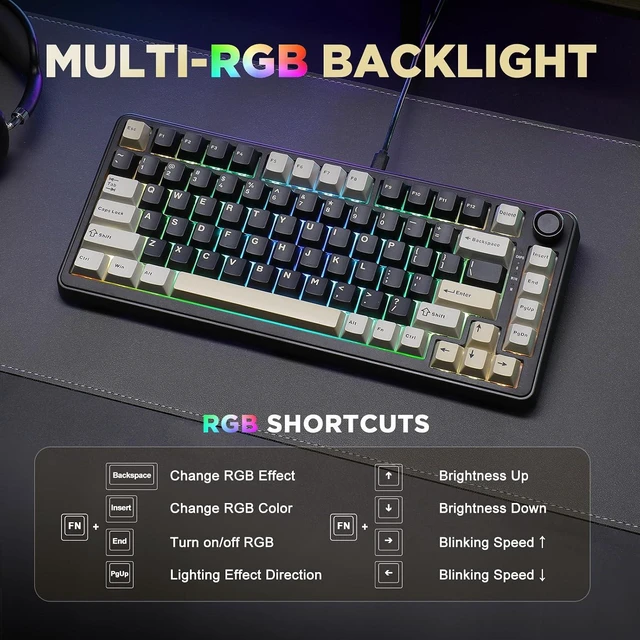 Alt view image 6 of 7 - YUNZII B75 75% Hot Swap RGB Mechanical Keyboard(Black,Milk V2 Linear)