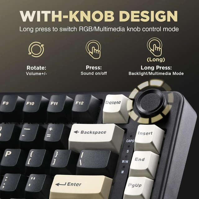Alt view image 7 of 7 - YUNZII B75 75% Hot Swap RGB Mechanical Keyboard(Black,Milk V2 Linear)