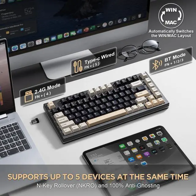 Alt view image 3 of 7 - YZ75 75% Gaming Mechanical Keyboard (Black, Gateron G Pro Yellow)