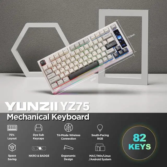Alt view image 2 of 7 - YUNZII YZ75 75% Gaming Mechanical Keyboard(White, Gateron G Pro Yellow)