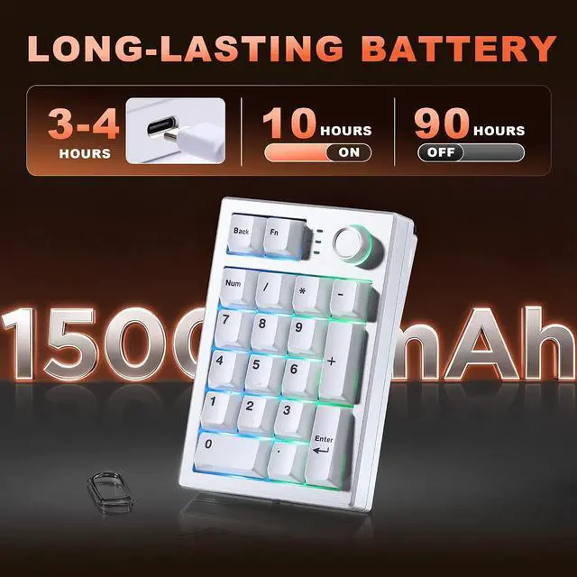 Alt view image 7 of 7 - YUNZII AL21 Aluminum Wireless Number Pad (Silver, Cocoa Cream V2 Switch)