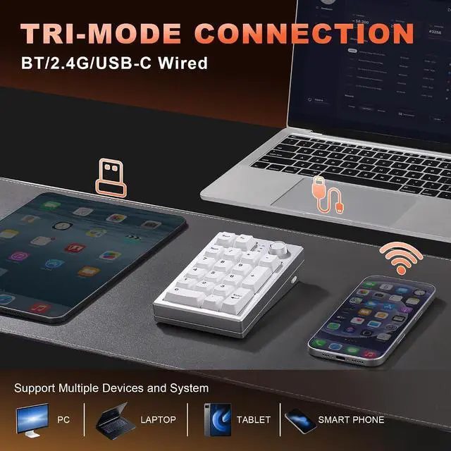 Alt view image 3 of 7 - YUNZII AL21 Aluminum Wireless Number Pad (Silver, Cocoa Cream V2 Switch)