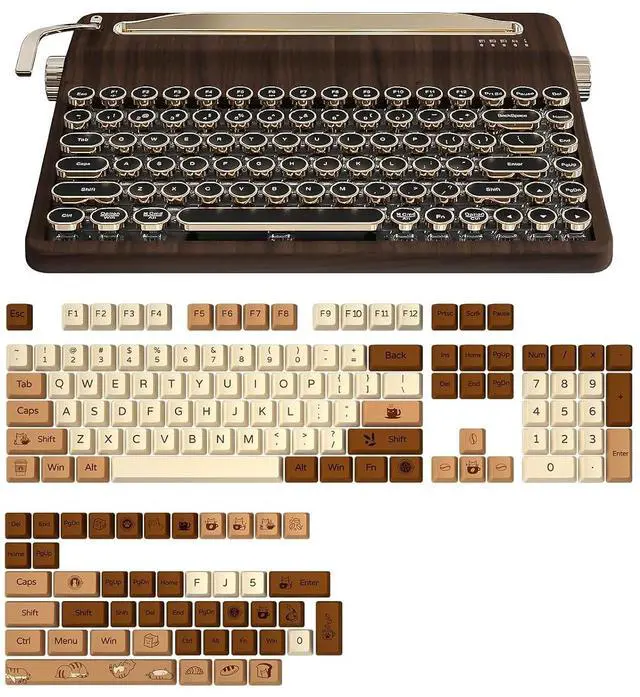 Main image of YUNZII QL75 Wireless Typewriter Retro Mechanical Keyboard (Wood, Cocoa Cream V2 Switch),Coffee Cat Keycaps(Cherry Profile, Coffee Cat)