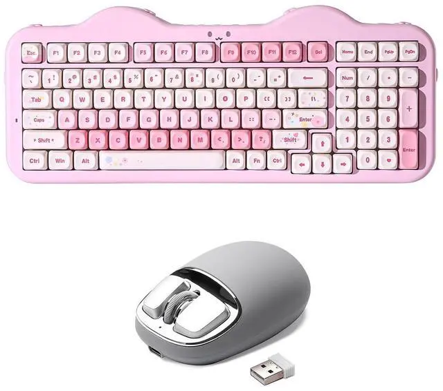 Main image of C98 Wireless Mechanical Keyboard (Pink, Milk V2 Linear Switch), YUNZll C1 Silicone Wireless Mouse (Gray Silver)