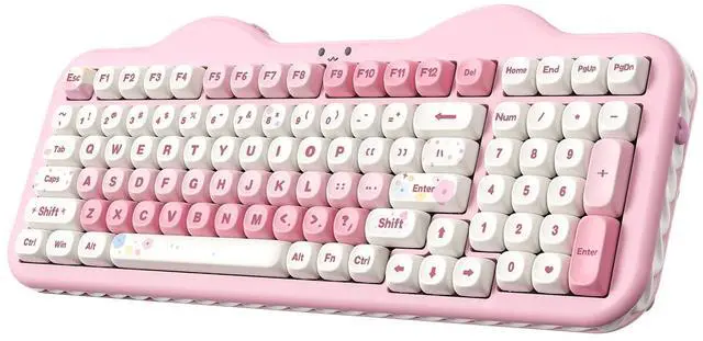 Alt view image 2 of 7 - C98 Wireless Mechanical Keyboard (Pink, Milk V2 Linear Switch), YUNZll C1 Silicone Wireless Mouse (Gray Silver)
