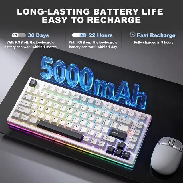 Alt view image 6 of 7 - YUNZII YZ75 75% Gaming Mechanical Keyboard(White, Gateron G Pro Yellow)