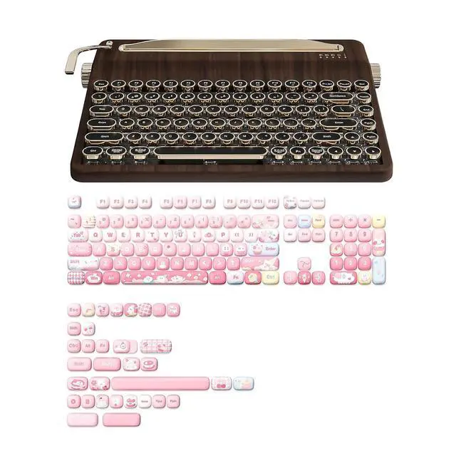 Main image of YUNZII QL75 Wireless Typewriter Retro Mechanical Keyboard (Wood, Cocoa Cream V2 Switch), MOG Dye Sub PBT Keycaps(Pink Ice Cream)
