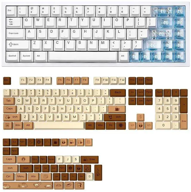 Main image of AL65 Wireless Mechanical Keyboard(White, Gateron Zero), Coffee Cat Dye Sub PBT Keycaps(Cherry Profile, Coffee Cat)