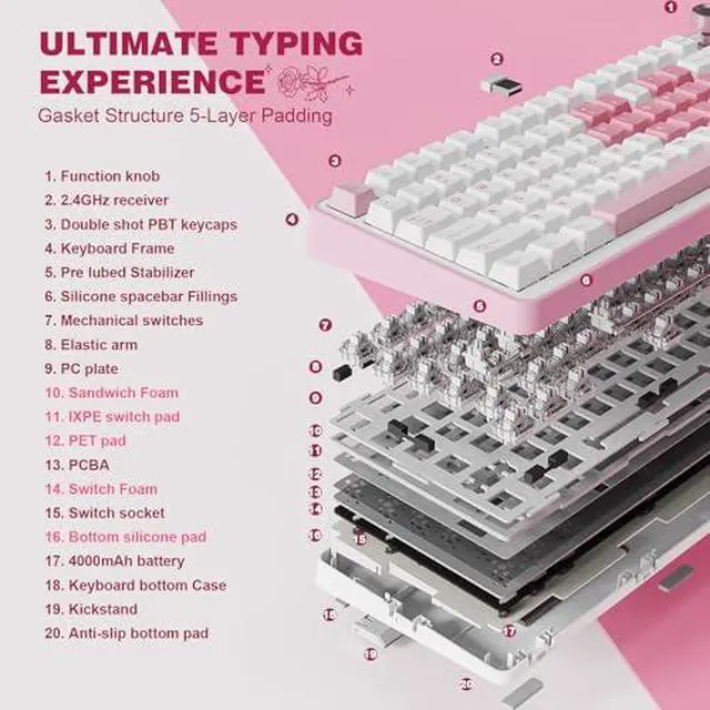 Alt view image 5 of 7 - YUNZII B75 PRO Wireless Mechanical Keyboard (White, Milk Switch) M2 Dual 8K Wireless Gaming Mouse (Orange)