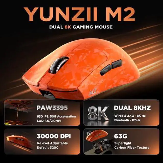 Alt view image 7 of 7 - YUNZII B75 PRO Wireless Mechanical Keyboard (White, Milk Switch) M2 Dual 8K Wireless Gaming Mouse (Orange)