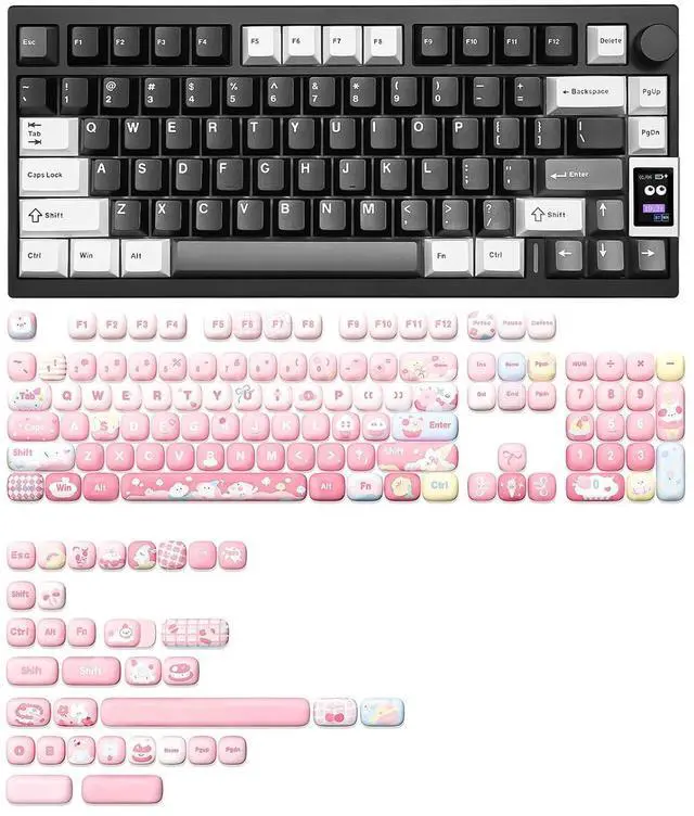 Main image of AL80 Wireless Mechanical Keyboard(Black, Cocoa Cream V2 Switch), MOG Dye Sub PBT Keycaps(Pink Ice Cream)
