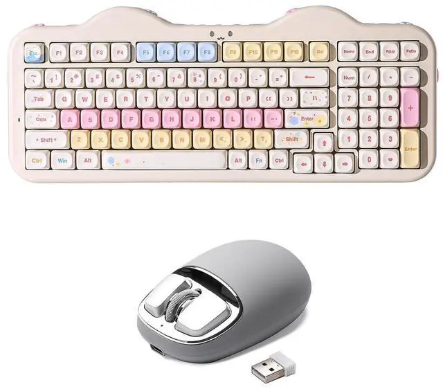 Main image of C98 Wireless Mechanical Keyboard (Beige, Candy Linear Switch), YUNZll C1 Silicone Wireless Mouse (Gray Silver)