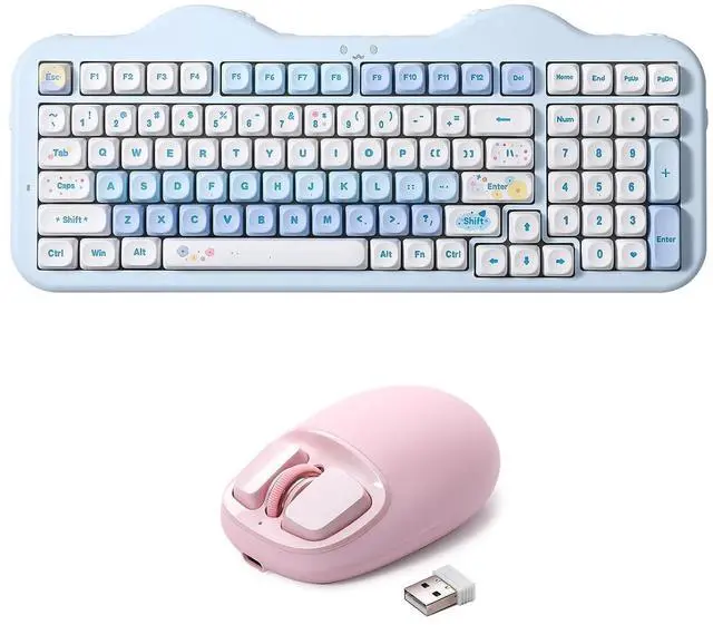 Main image of C98 Wireless Mechanical Keyboard (Blue, Milk V2 Linear Switch), YUNZll C1 Silicone Wireless Mouse(Pink)