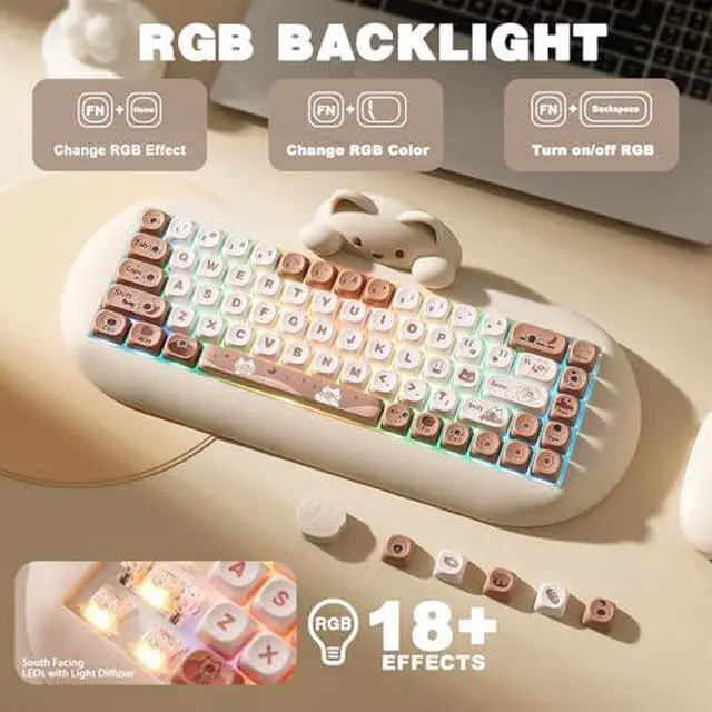 Alt view image 5 of 7 - YUNZII C68 Wireless Mechanical Keyboard (Brown, Cocoa Cream V2 Switch), YUNZll C1 Silicone Wireless Mouse(Pink)