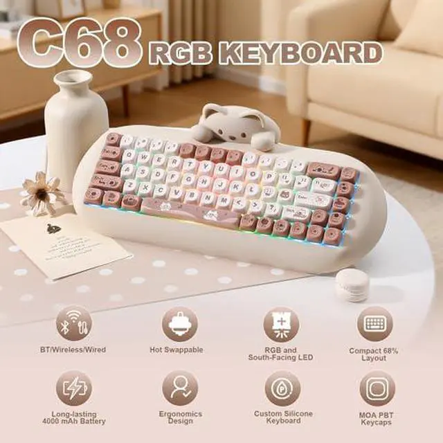 Alt view image 2 of 6 - YUNZII C68 Wireless Mechanical Keyboard (Brown, Milk Switch), YUNZll C1 Silicone Wireless Mouse(Pink)