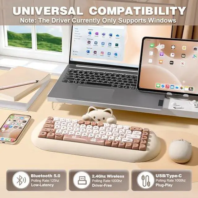 Alt view image 3 of 6 - YUNZII C68 Wireless Mechanical Keyboard (Brown, Milk Switch), YUNZll C1 Silicone Wireless Mouse(Pink)