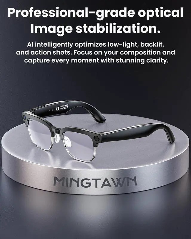 Alt view image 3 of 6 - Mingtawn AI Smart Glasses 8MP Anti-Shake Camera Glasses, 290mAh, BT Call, 4K HD Camera with Video Recording Dual Mic, Simultaneous Interpretation/GPT Identify ObjectsBlue