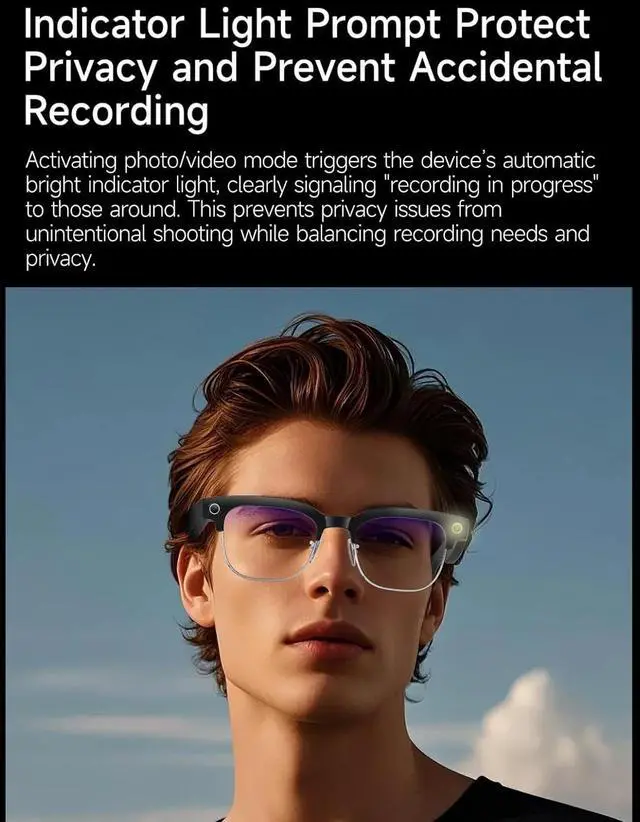 Alt view image 6 of 6 - Mingtawn AI Smart Glasses 8MP Anti-Shake Camera Glasses, 290mAh, BT Call, 4K HD Camera with Video Recording Dual Mic, Simultaneous Interpretation/GPT Identify ObjectsBlue