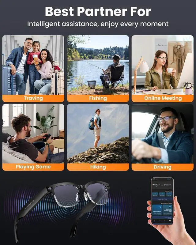 Alt view image 5 of 6 - Mingtawn AI Smart Glasses 8MP Anti-Shake Camera Glasses, 290mAh, BT Call, 4K HD Camera with Video Recording Dual Mic, Simultaneous Interpretation/GPT Identify ObjectsBlue