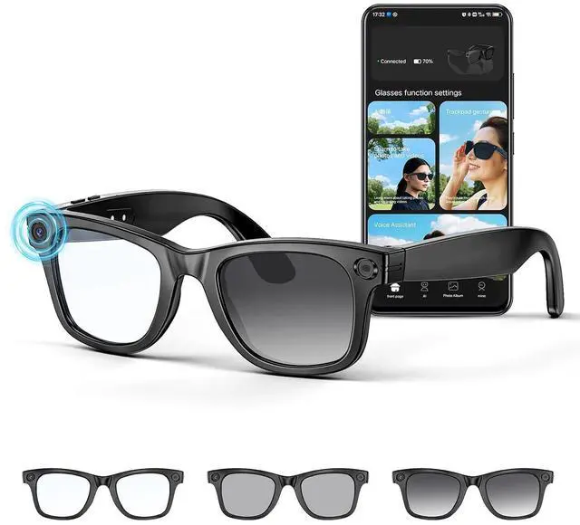 Main image of Mingtawn AI Smart Glasses 4K HD Camera, BT Call, 800W Anti-Shake Camera Glasses with Video Recording Dual Mic, Simultaneous Interpretation/GPT Identify Objects, 270mAh Photochromic GlassesBlack