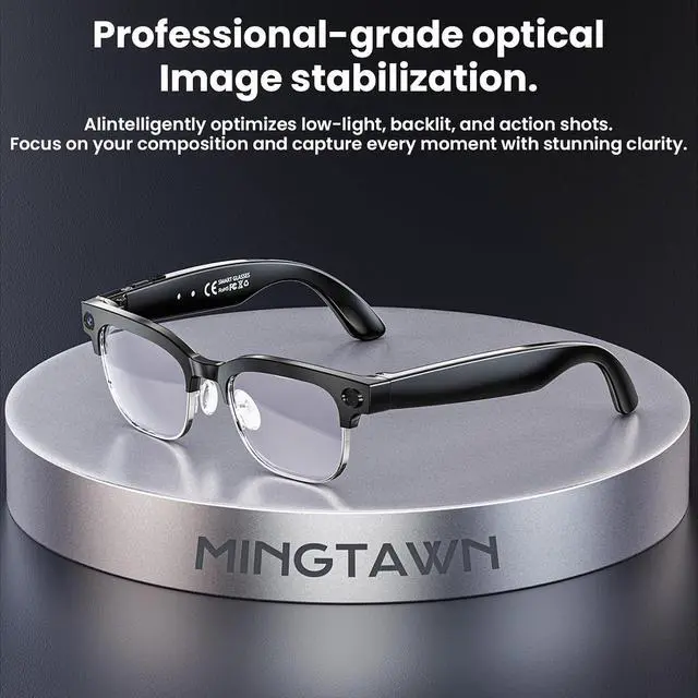 Alt view image 5 of 7 - Mingtawn AI Smart Glasses 4K HD Camera, BT Call, 800W Anti-Shake Camera Glasses with Video Recording Dual Mic, Simultaneous Interpretation/GPT Identify Objects, 270mAh Blue Light GlassesBlue Light