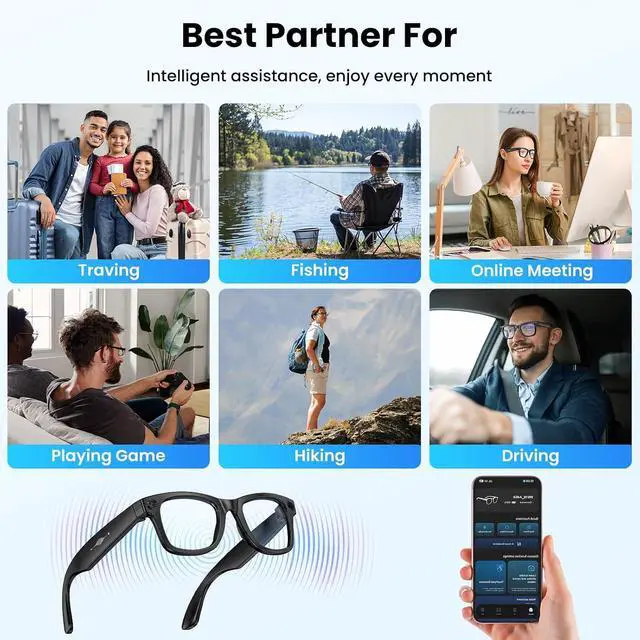 Alt view image 7 of 7 - Mingtawn AI Smart Glasses 4K HD Camera, BT Call, 800W Anti-Shake Camera Glasses with Video Recording Dual Mic, Simultaneous Interpretation/GPT Identify Objects, 270mAh Photochromic GlassesBlack