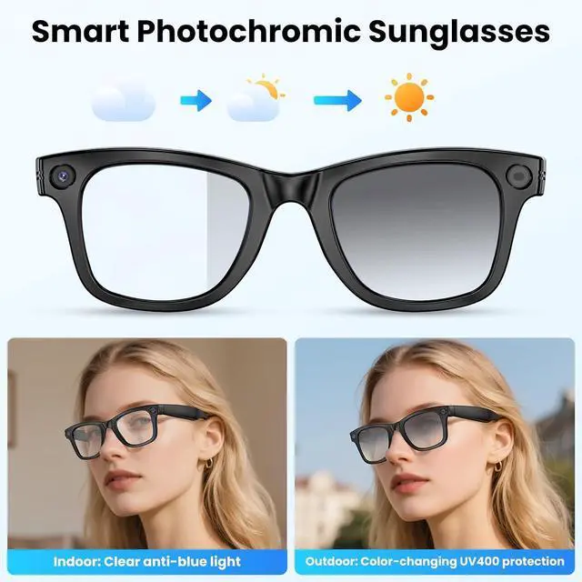 Alt view image 4 of 7 - Mingtawn AI Smart Glasses 8MP Anti-Shake Camera Glasses, 290mAh, BT Call, 4K HD Camera with Video Recording Dual Mic, Simultaneous Interpretation/GPT Identify ObjectsBlack