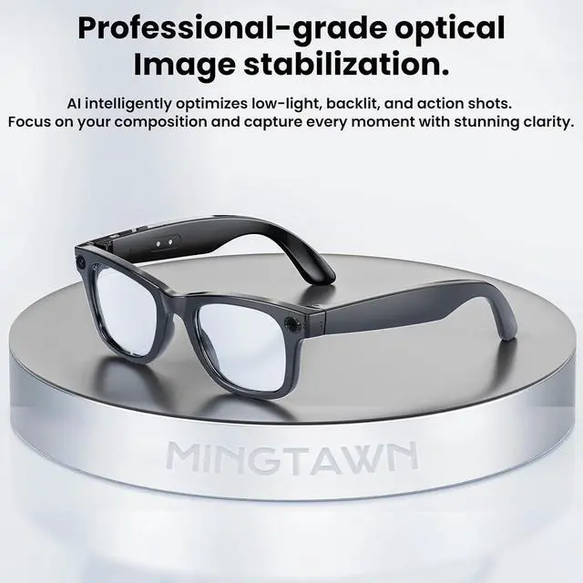 Alt view image 5 of 7 - Mingtawn AI Smart Glasses 8MP Anti-Shake Camera Glasses, 290mAh, BT Call, 4K HD Camera with Video Recording Dual Mic, Simultaneous Interpretation/GPT Identify ObjectsBlack