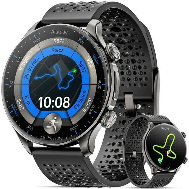 Main image of Military Smart Watch, with GPS/Compass/50m Waterproof, 450mA Super Large Battery, Answer/Make Calls, 1.6-Inch AMOLED Screen, Compatible with Android iPhone Devices