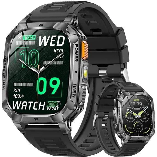 Main image of Men's Smartwatch, Fits for Android and iOS Devices, with Fitness Tracking, 2.01-inch, Answer/Make Calls, 120 Sports Modes, IP68 Waterproof. Military Smartwatch Choice (Black)