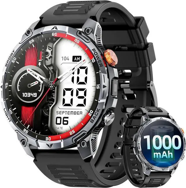 Main image of Military Smart Watches for Men,1.75 Smartwatch with 100-Day Ultra-Long Battery/Flashlight,Fitness Watch for Heart Rate/Sleep/Calling/110+ Sports Mode Smart Watch for Android iOS 1000 mAh