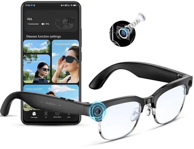 Main image of AI Smart Glasses 4K Camera, Bluetooth Calling 8MP Image Stabilization Camera with Video Recording & Dual Microphones Real-time Translation/GPT Object Recognition 270mAh Anti-Blue Light Lense