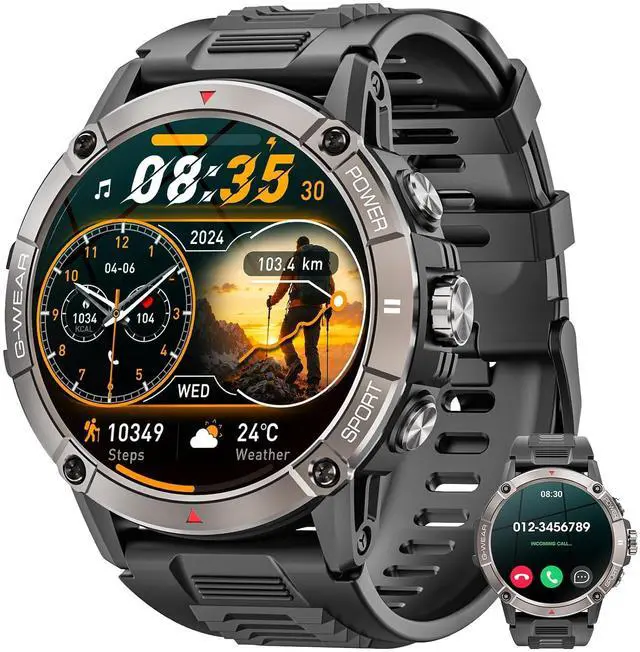 Main image of Military Smart Watch for Men,1.52'' AMOLED with 120+ Sport Modes/ IP68 Waterproof/Bluetooth Call, Rugged Fitness Tracker,smartwatch for Android and iPhone DevicesBlack