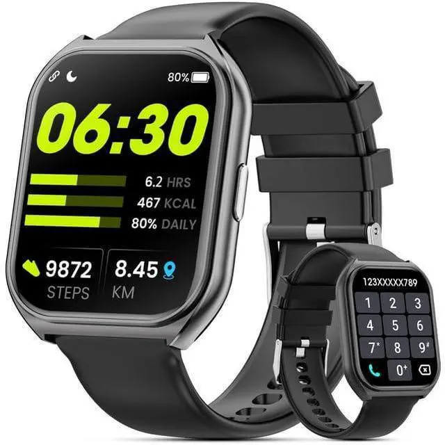 Main image of smartwatch fits for Android and iPhone Devices1.85 Inches with Answer/Make Calls/100+ Sport Mode, with Activity Fitness Tracker for Men and Women (Black)
