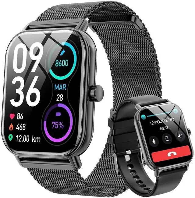 Main image of 1.85-Inch Men's and Women's smartwatch fits for Android and iOS Devices with Fitness Tracker, Pedometer, Answer/Call/120 Sport Modes, IP68 Waterproof Fitness Watch (Milanese Steel Band)