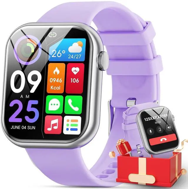 Main image of 2025 New 1.85-inch Men Women's Smartwatch with Answer/Make Calls/100 Sports Modes/Message Reminder, IP67 Waterproof Fitness Tracker Compatible with Android iPhone DevicesPurple
