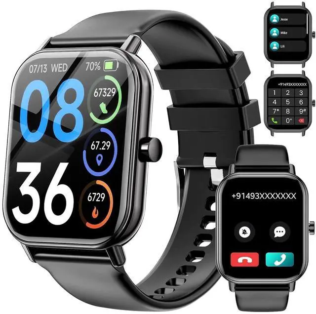 Main image of smartwatch fits for Android and iPhone Devices1.85 Inches with Answer/Make Calls/100+ Sport mode/IP68 Waterproof, with Activity Fitness Tracker for Men and WOMBlack
