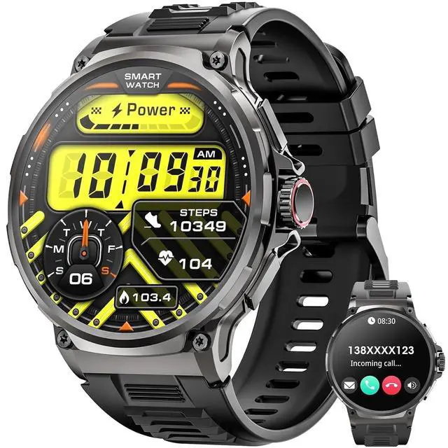 Main image of 2025 New 1.85 inch Men's Military Smart Watch fits for Android and iPhone Devices (Black)