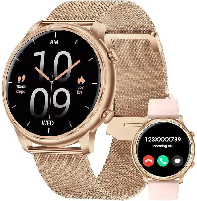 Main image of Smartwatch fits for Android and iPhone, 1.39-Inch Fitness Tracker with Bluetooth (Answer/Make Calls) for Men and Women, Alloy Gold