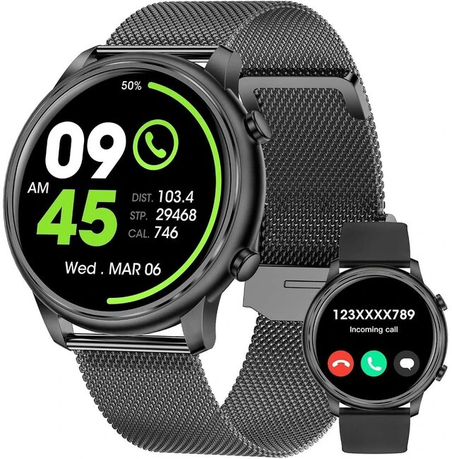 Main image of Smartwatch fits for Android and iPhone, 1.39-Inch Fitness Tracker with Bluetooth (Answer/Make Calls) for Men and Women, Alloy Black